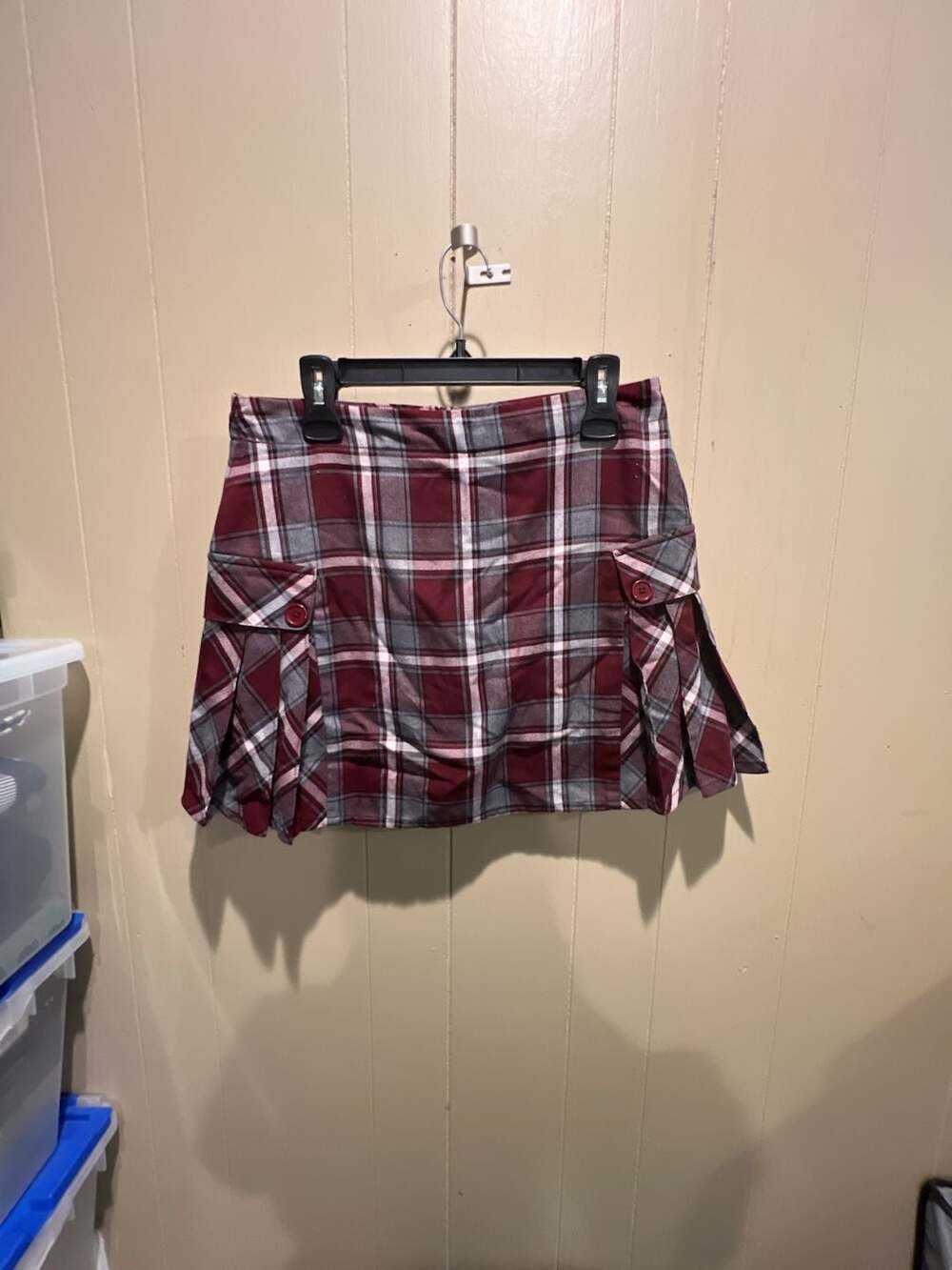 Lands' End Burgundy Gray Plaid Side Pleat Skort Size 8